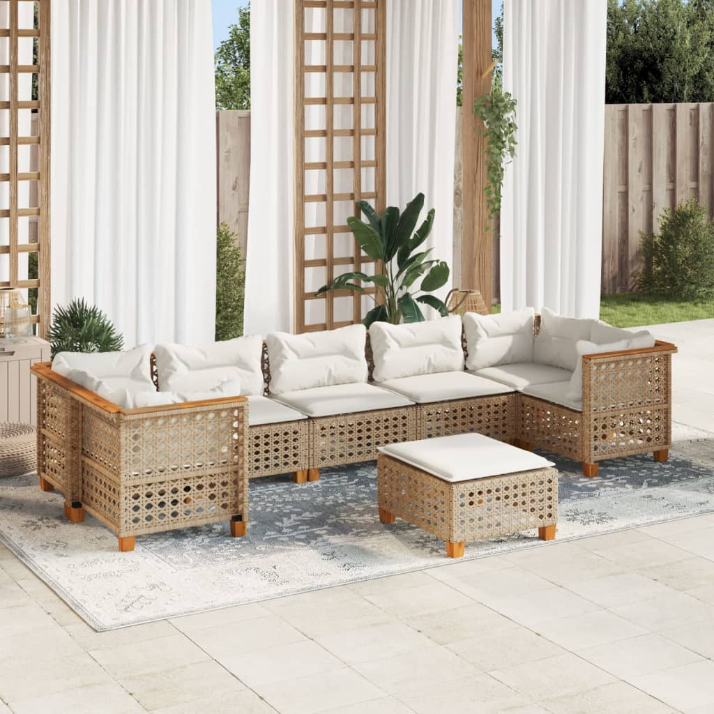 Set canapele de gradina, 8 piese, cu perne, bej, poliratan — imaginea 2