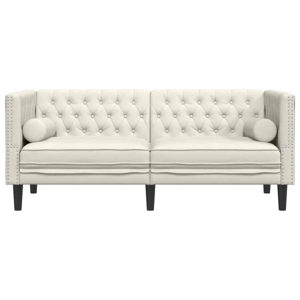 Canapea Chesterfield cu pernute/2 locuri, crem, catifea — imaginea 4
