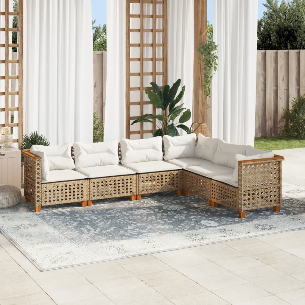 Set canapele de gradina cu perne, 6 piese, bej, poliratan — imaginea 2