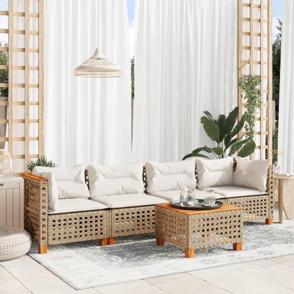 Set canapele de gradina cu perne, 5 piese, bej, poliratan — imaginea 2