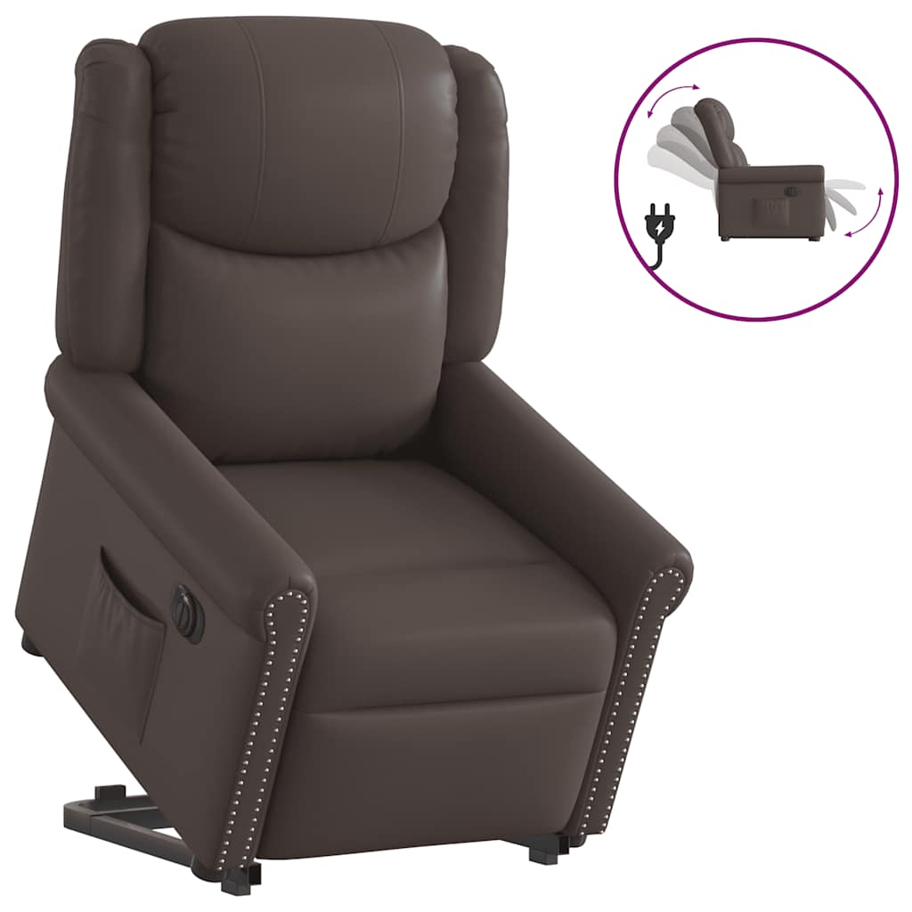Fotoliu reclinabil electric, maro stralucitor piele artificiala — imaginea 10