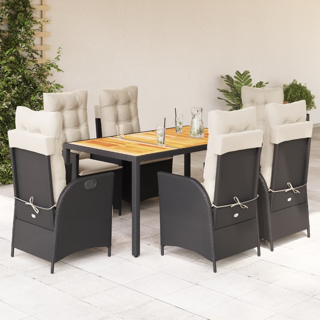 Set mobilier de gradina cu perne, 7 piese, negru, poliratan — imaginea 2