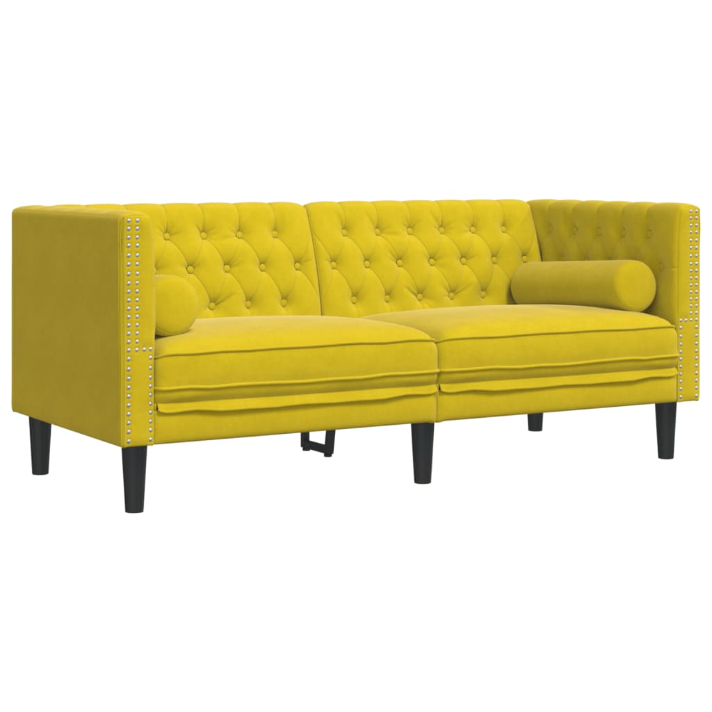 Canapea Chesterfield cu pernute/2 locuri, galben, catifea