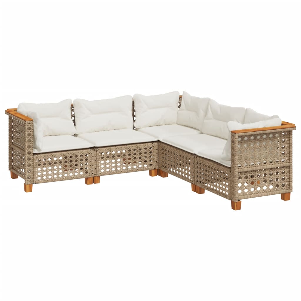 Set canapele de gradina cu perne, 5 piese, bej, poliratan