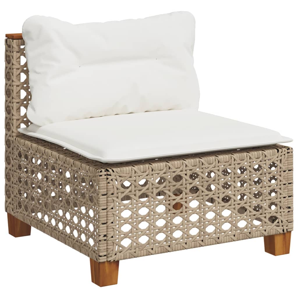 Set canapele de gradina, 9 piese, cu perne, bej, poliratan — imaginea 4