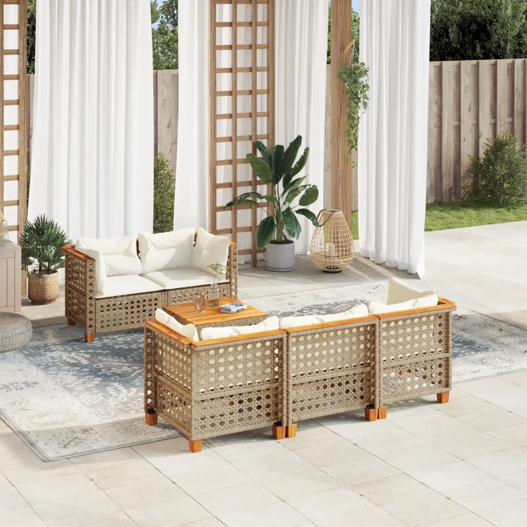 Set canapele de gradina cu perne, 6 piese, bej, poliratan — imaginea 2