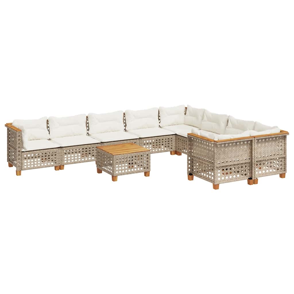Set canapele de gradina cu perne, 10 piese, bej, poliratan