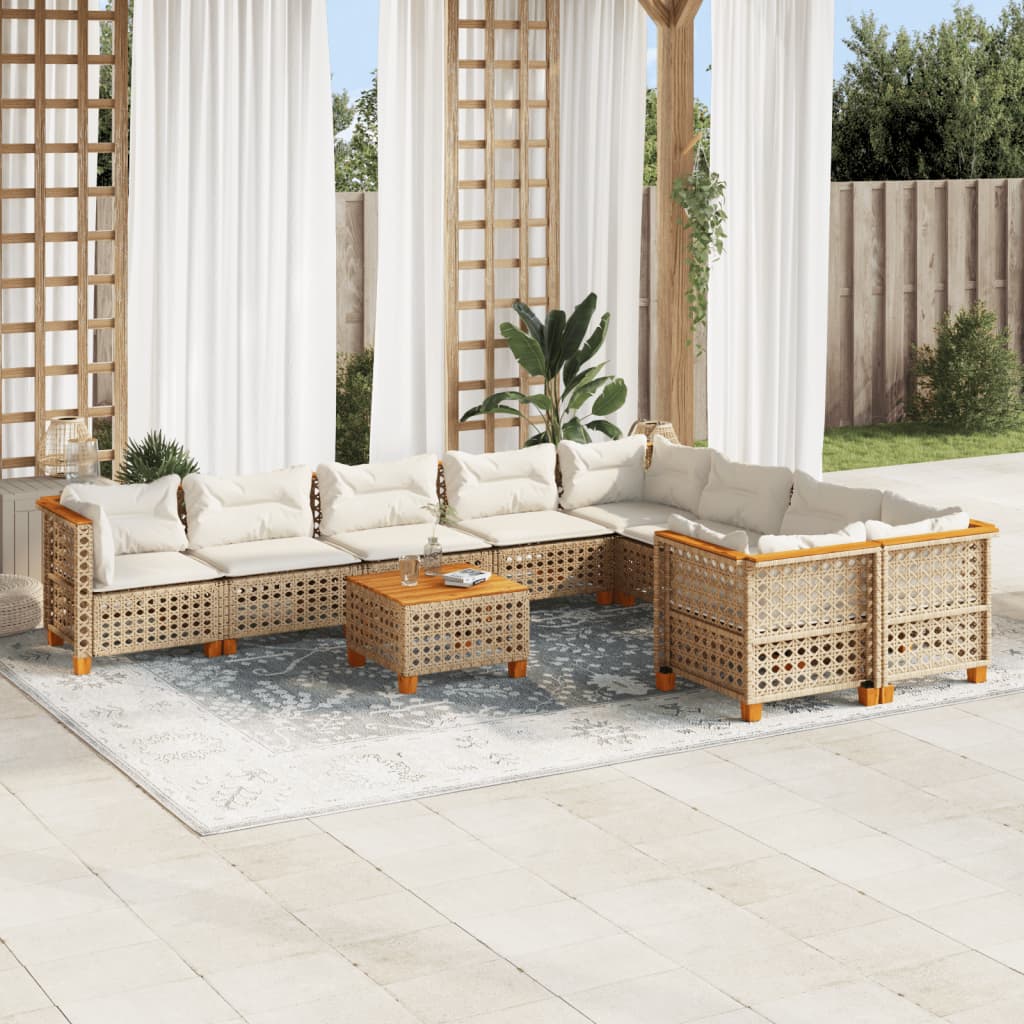 Set canapele de gradina cu perne, 10 piese, bej, poliratan — imaginea 2