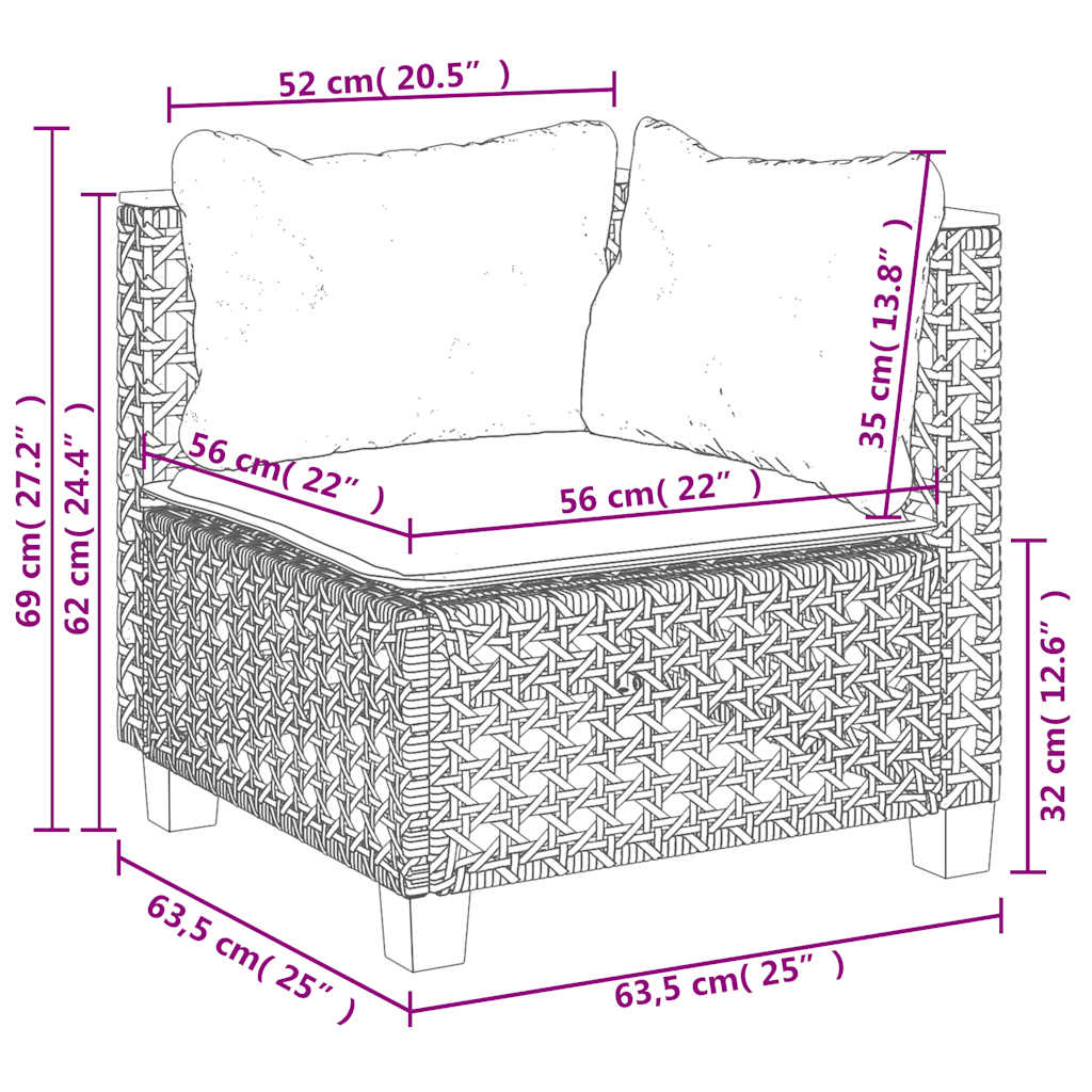 Set canapele de gradina cu perne, 10 piese, bej, poliratan — imaginea 11