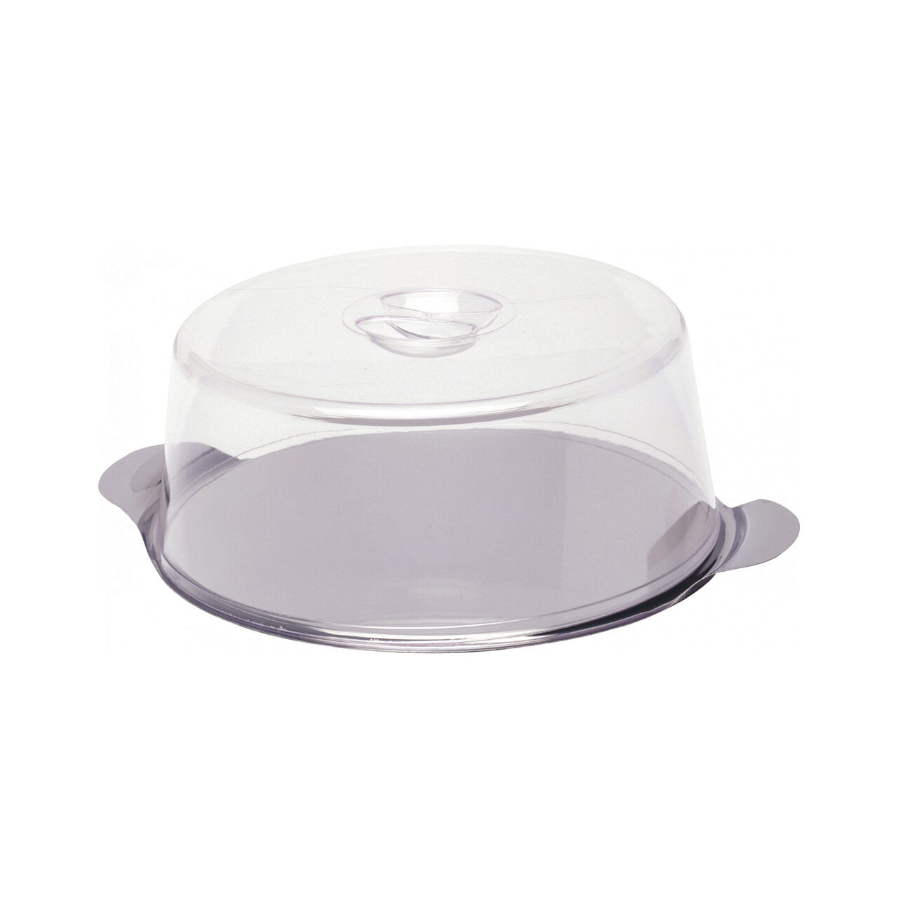 Suport / Platou tort cu capac plastic transparent, Hendi, tava rotunda inox cu manere, diam 300 mm x110 mm (H)