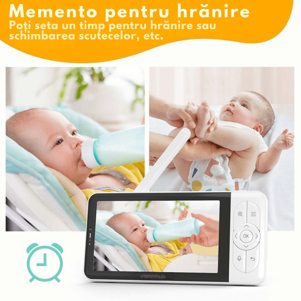 Baby Monitor WiFi 2in1 cu Aplicatie telefon, Camera Audio-Video Multi View, VisionHub®, Ecran UltraHD 1080P de 5inch - 1 | YEO