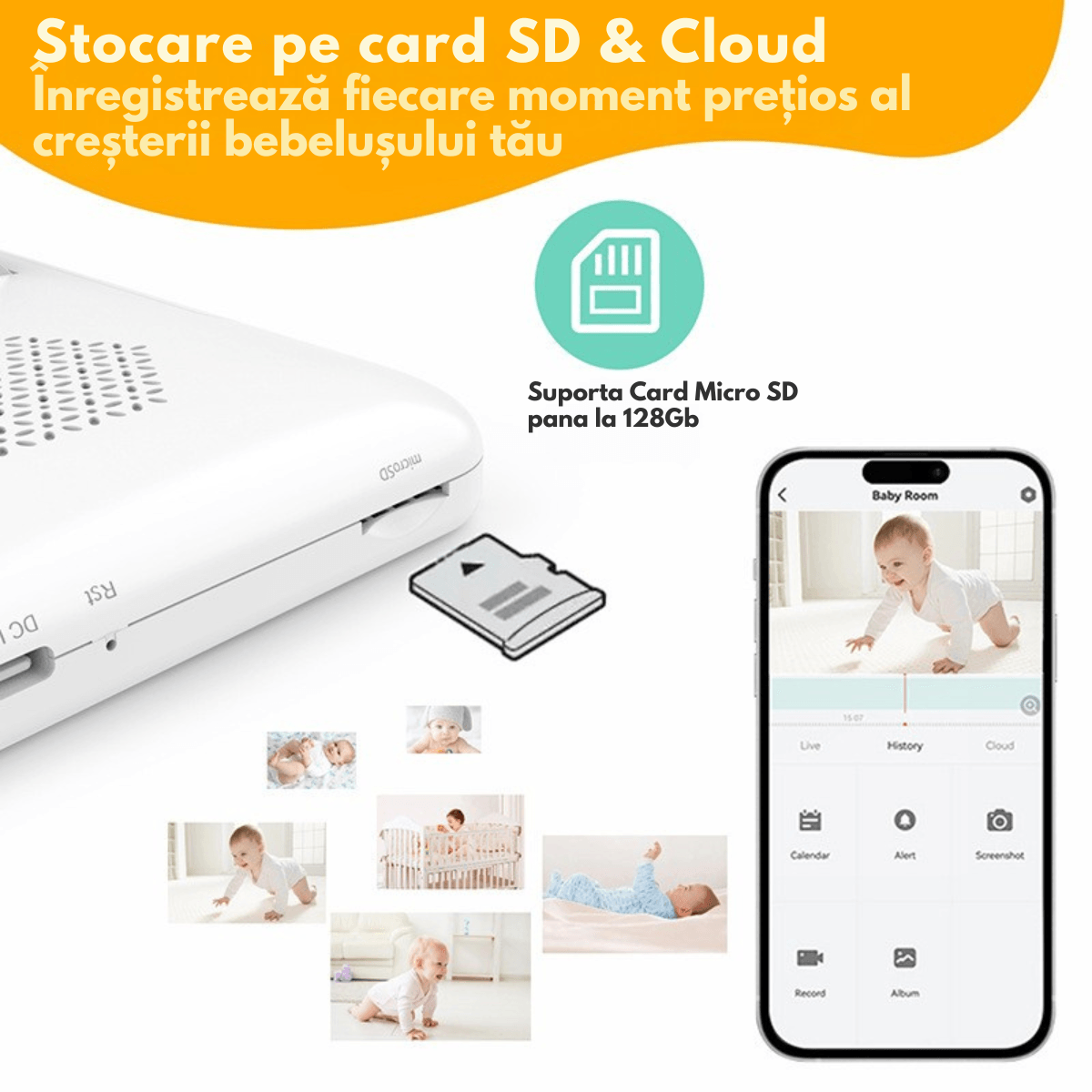 Baby Monitor WiFi 2in1 cu Aplicatie telefon, Camera Audio-Video Multi View, VisionHub®, Ecran UltraHD 1080P de 5inch - 2 | YEO