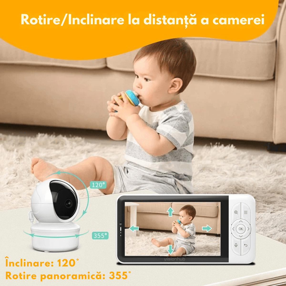 Baby Monitor WiFi 2in1 cu Aplicatie telefon, Camera Audio-Video Multi View, VisionHub®, Ecran UltraHD 1080P de 5inch - 3 | YEO