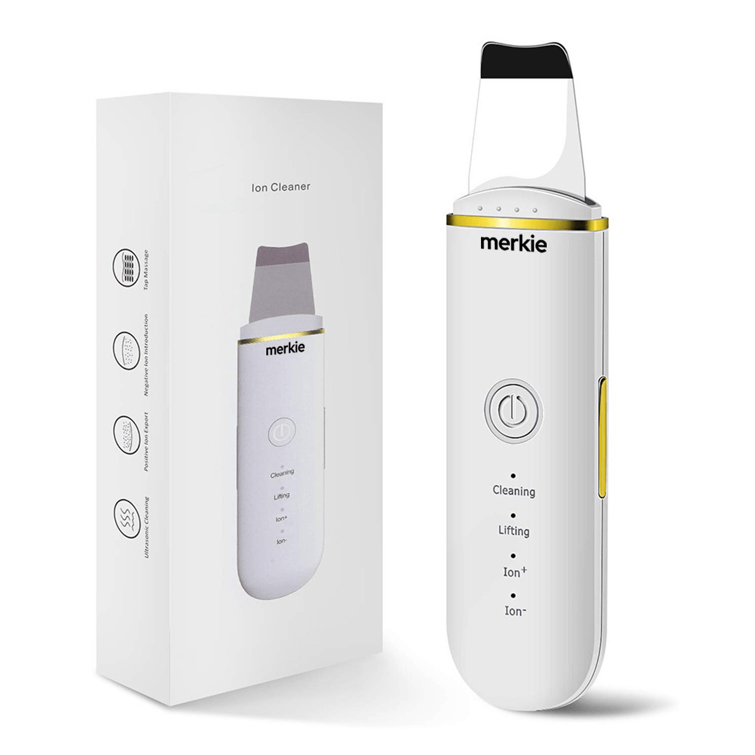 Aparat de curatare faciala cu ultrasunete, Merkie, lifting ten, skin scrubber, indepartare puncte negre, hidratare, peeling, Alb