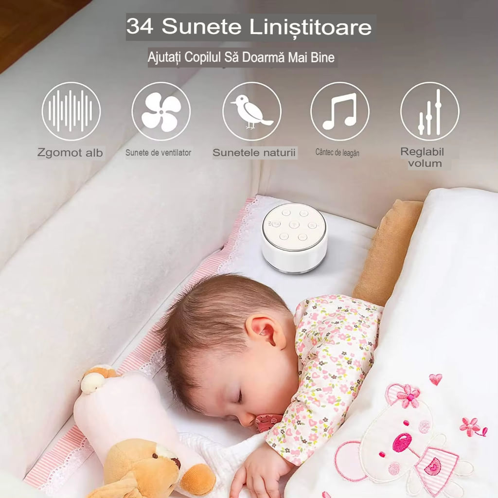 Aparat de sunete albe, cu 34 de melodii pentru somn si relaxare, oprire temporizata, pent, control vocal - 3 | YEO