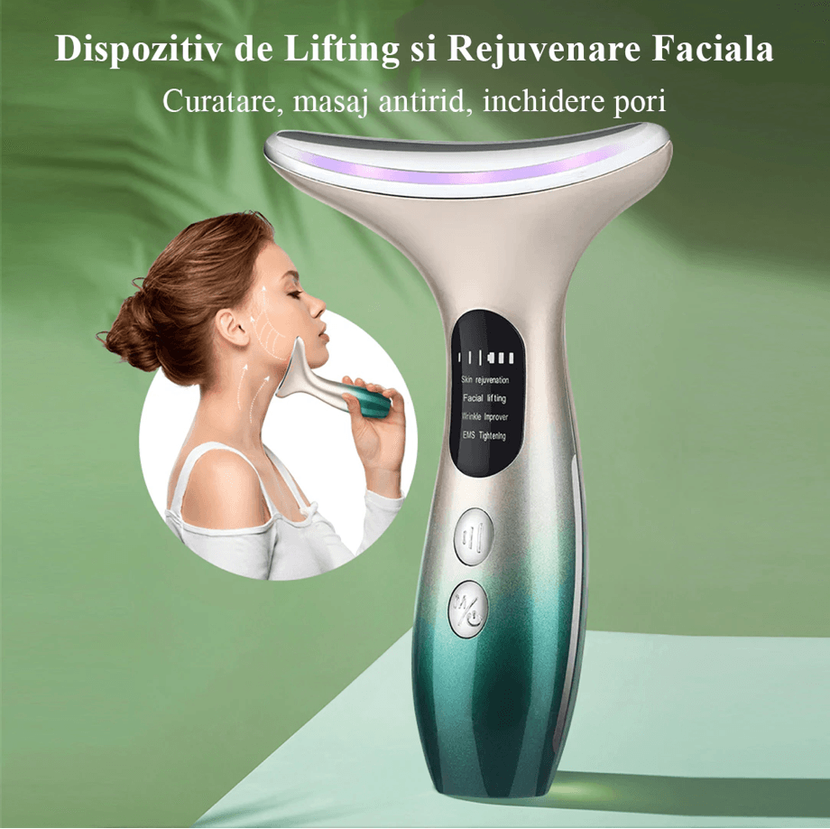 Aparat lifting facial, Danex, Regenerare si intinerire piele, 3 trepte de intesitate, pentru fata, gat, Verde