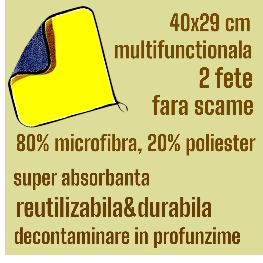 Laveta microfibra, 40x29 cm, multifunctionala, 2 fete, fara scame, non abraziva, super absorbanta - 1 | YEO
