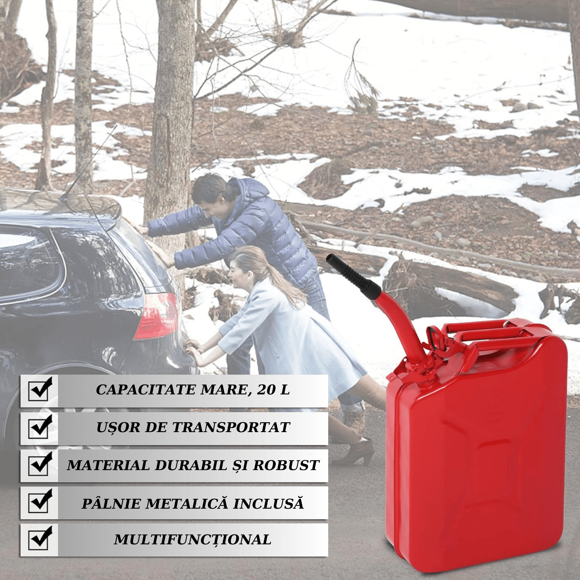 Canistra Metal 20 L pentru Combustibil, ABY PRODUCTS, cu Palnie Metalica, Rosu - imagine 6