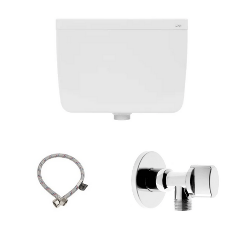 Rezervor WC Beta Export 9 l, cu montaj la semiinaltime, Alb,robinet coltar 1/2 x 1/2 si racord alimentare apa 1/2 x 3/8