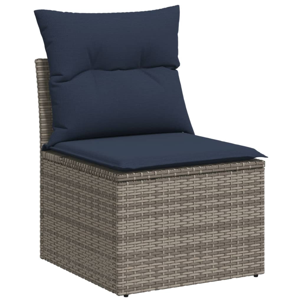 Set canapele de gradina, 9 piese, cu perne, gri, poliratan — imaginea 3
