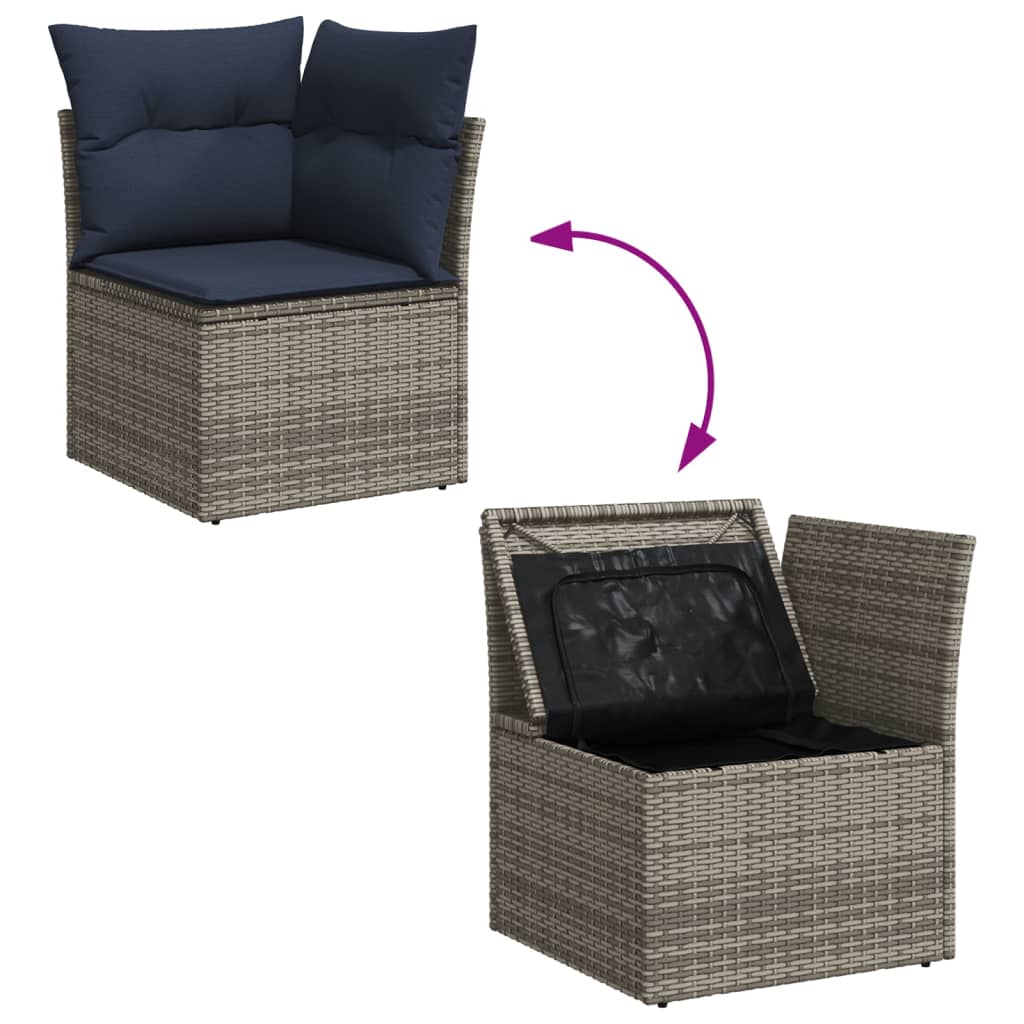 Set canapele de gradina, 9 piese, cu perne, gri, poliratan — imaginea 9