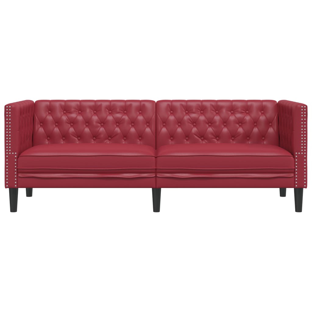 Canapea Chesterfield cu 3 locuri, rosu vin, piele ecologica — imaginea 4