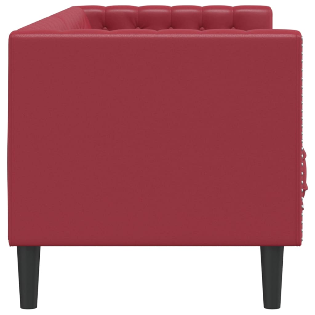 Canapea Chesterfield cu 3 locuri, rosu vin, piele ecologica — imaginea 5