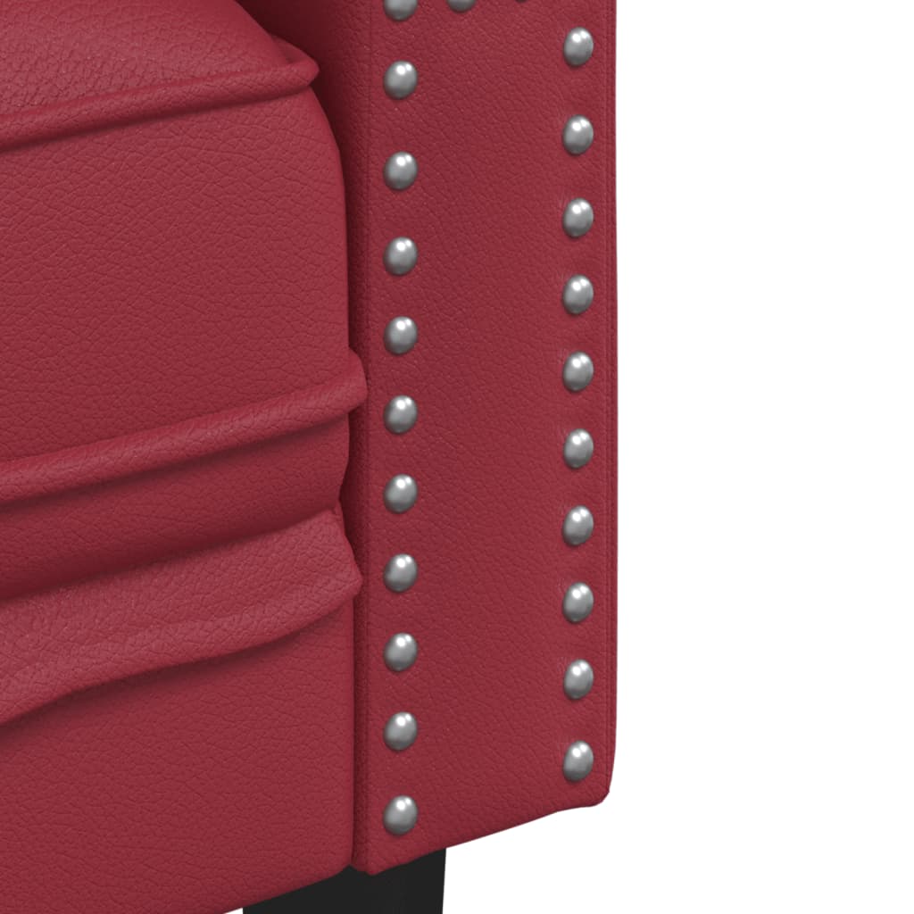 Canapea Chesterfield cu 3 locuri, rosu vin, piele ecologica — imaginea 7