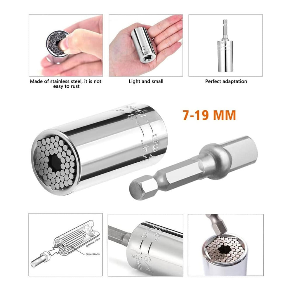Cheie tubulara universala, 7-19 mm, adaptor 3/4" -> 1/4", Mighty Toolware MT13105