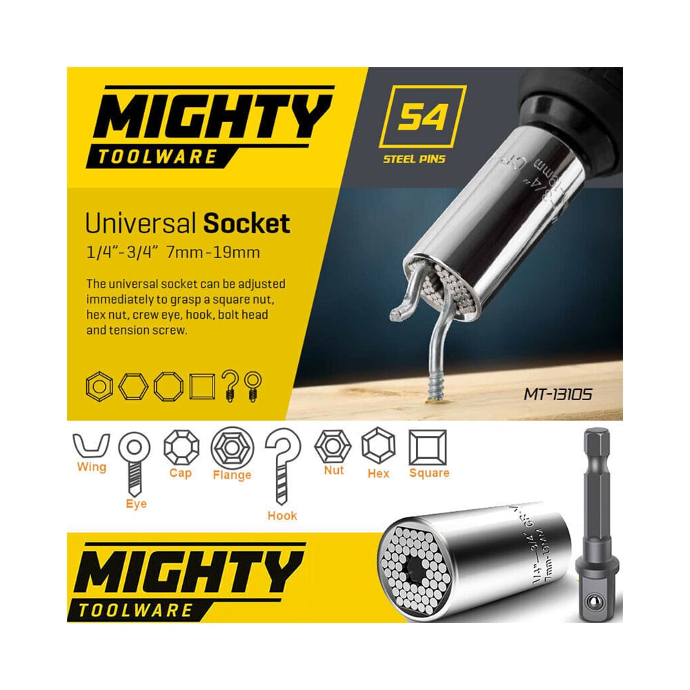 Cheie tubulara universala, 7-19 mm, adaptor 3/4" -> 1/4", Mighty Toolware MT13105 — imaginea 3