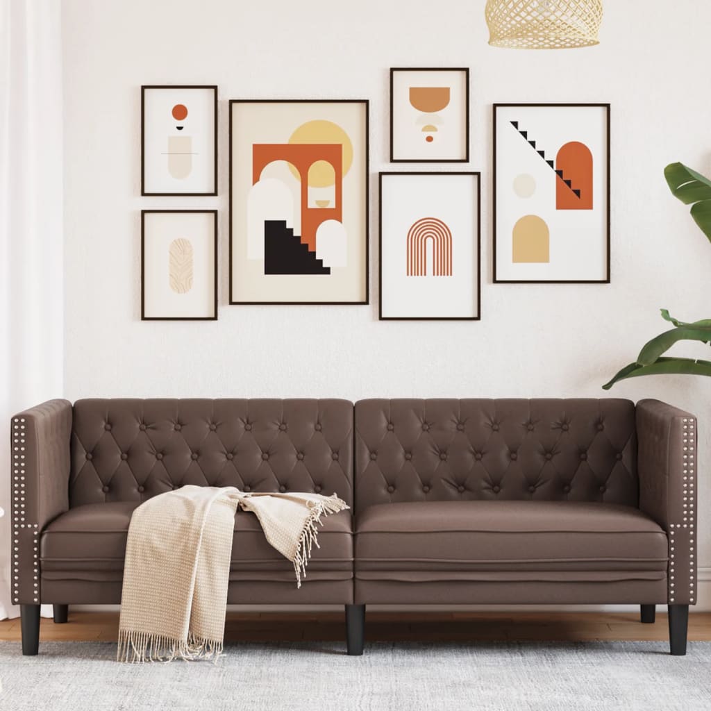 Canapea Chesterfield cu 3 locuri, maro, piele ecologica — imaginea 2
