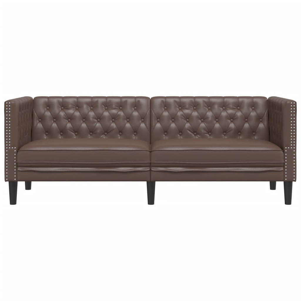Canapea Chesterfield cu 3 locuri, maro, piele ecologica — imaginea 4