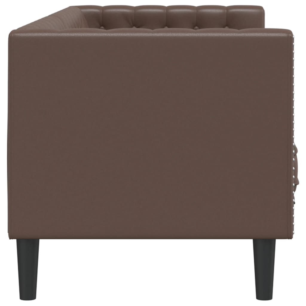 Canapea Chesterfield cu 3 locuri, maro, piele ecologica — imaginea 5