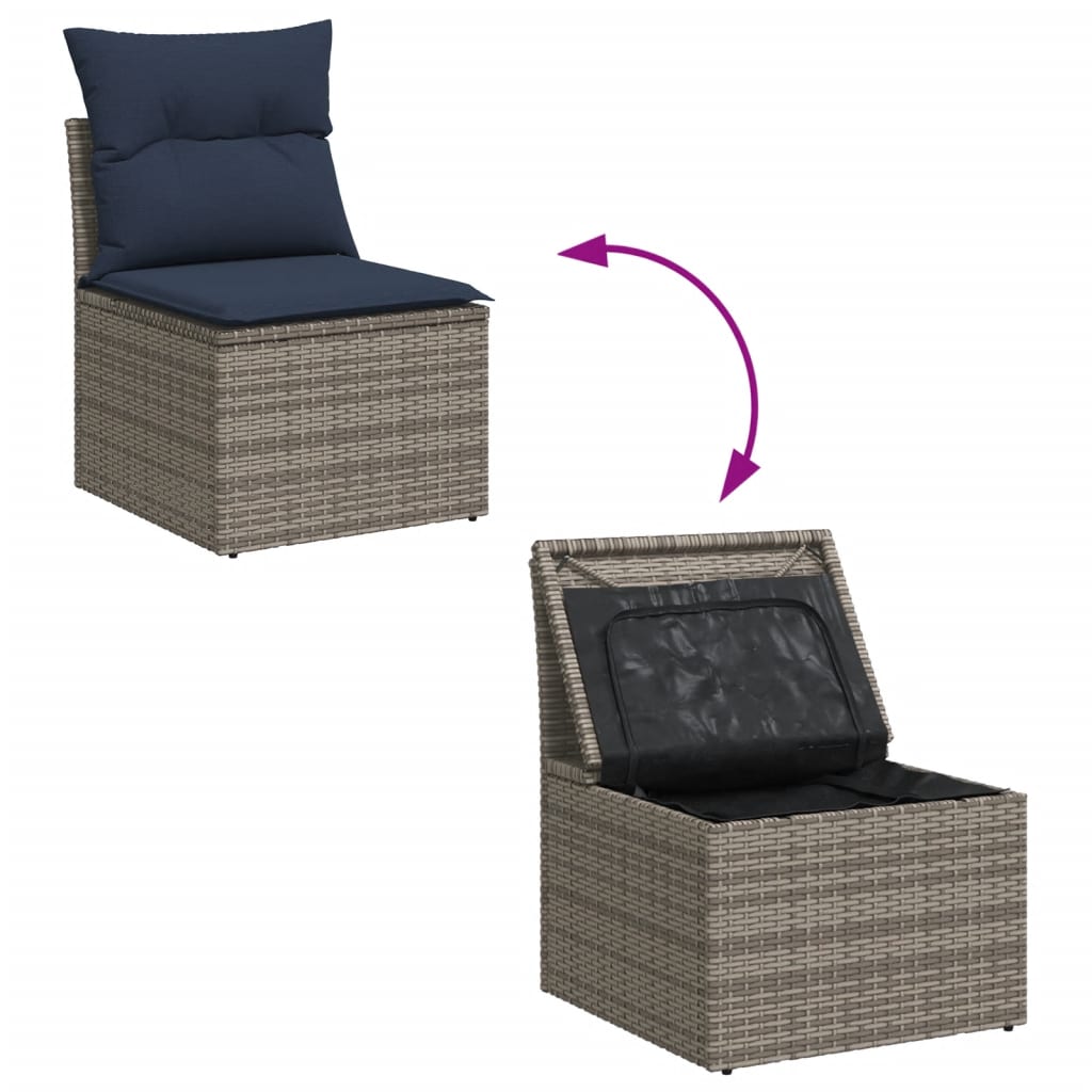 Set mobilier de gradina cu perne, 14 piese, gri, poliratan — imaginea 10