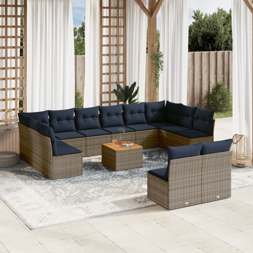 Set mobilier de gradina cu perne, 13 piese, gri, poliratan — imaginea 2