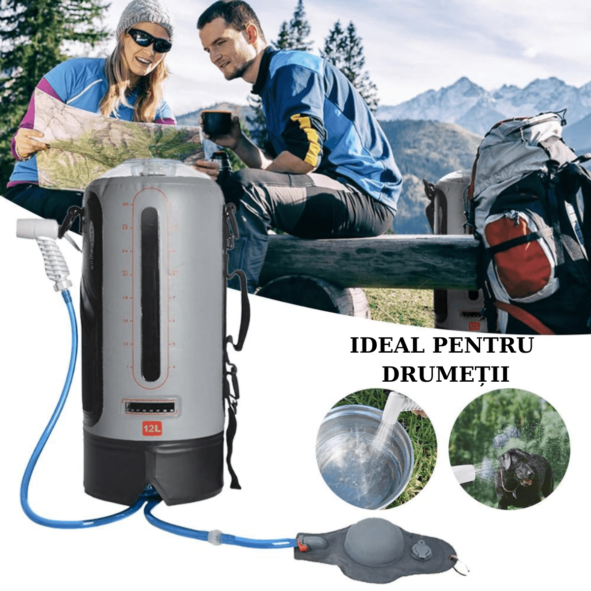 Sac de Dus Portabil pentru Camping/ Soferii de Camion/ Drumetii/ Calatorii, ABY PRODUCTS, Rezervor 12 L, Portabil, Gri - 1 | YEO