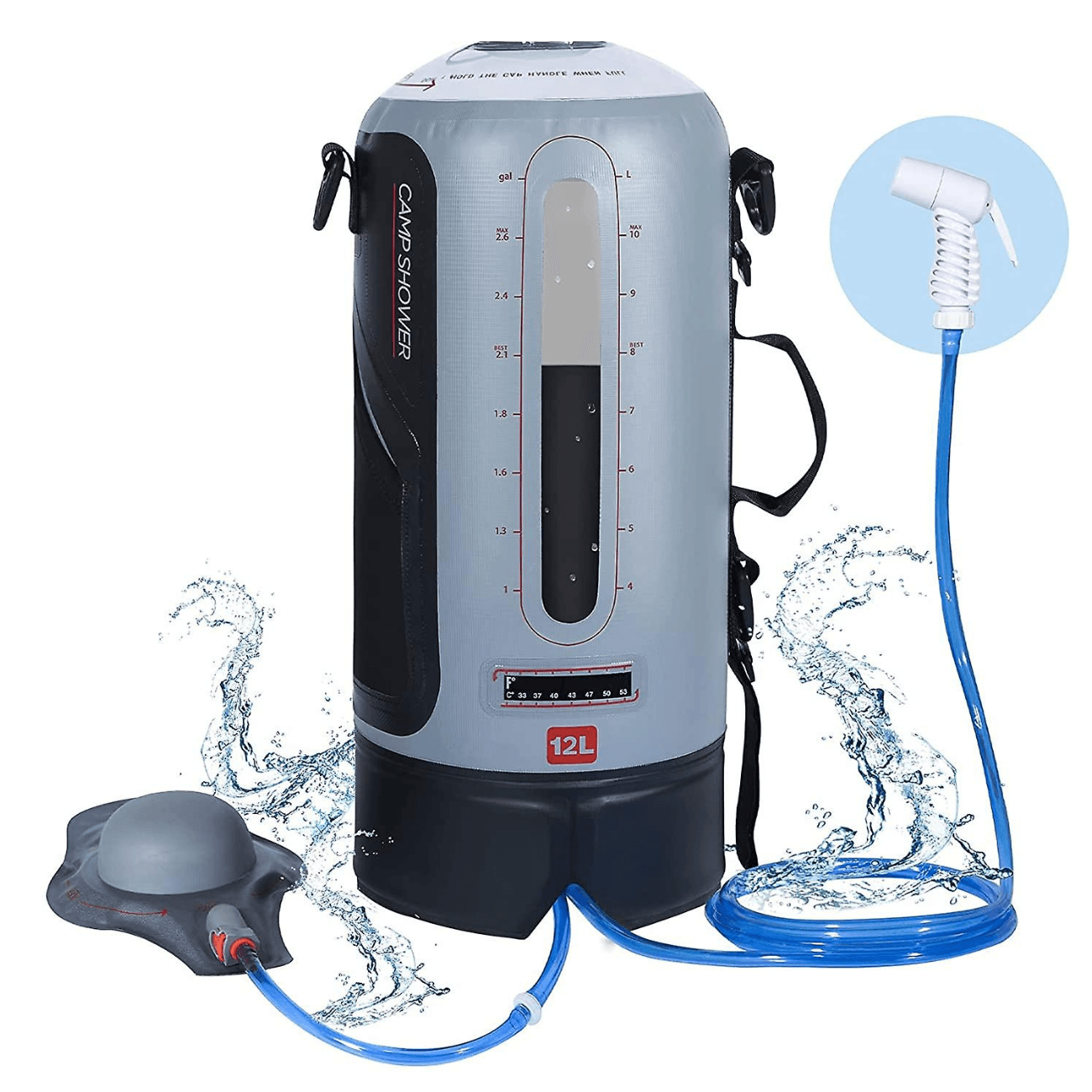 Sac de Dus Portabil pentru Camping/ Soferii de Camion/ Drumetii/ Calatorii, ABY PRODUCTS, Rezervor 12 L, Portabil, Gri - 4 | YEO