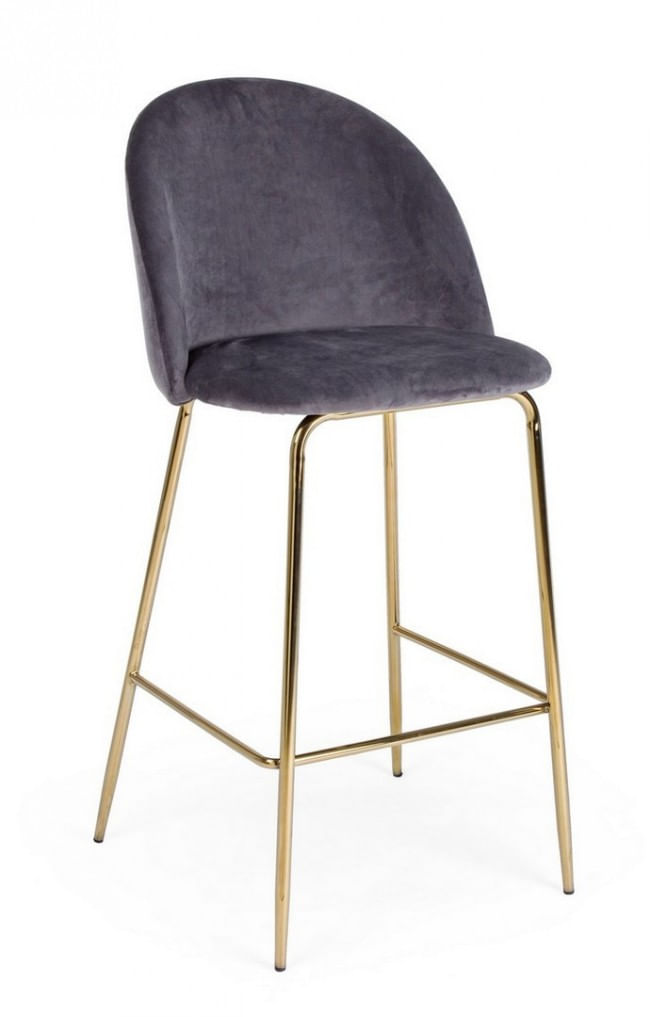 Scaun de bar cu spatar picioare fier auriu si sezut catifea gri Carry 51 cm x 55 cm x 105 h x 74 h1 — imaginea 2