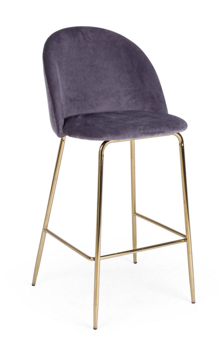 Scaun de bar cu spatar picioare fier auriu si sezut catifea gri Carry 51 cm x 55 cm x 105 h x 74 h1 — imaginea 4