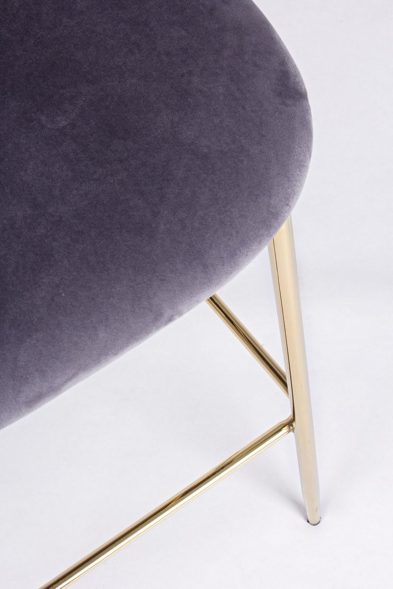 Scaun de bar cu spatar picioare fier auriu si sezut catifea gri Carry 51 cm x 55 cm x 105 h x 74 h1 — imaginea 5