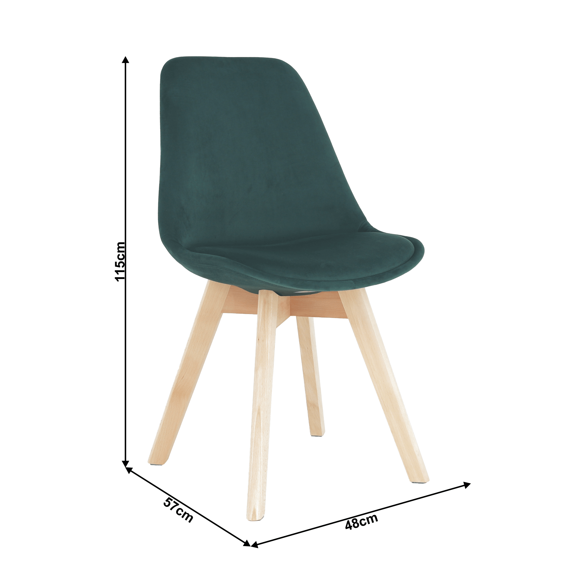 Scaun, tapiterie catifea verde smarald, picioare lemn fag, Lorita, 48x57x81 cm — imaginea 4