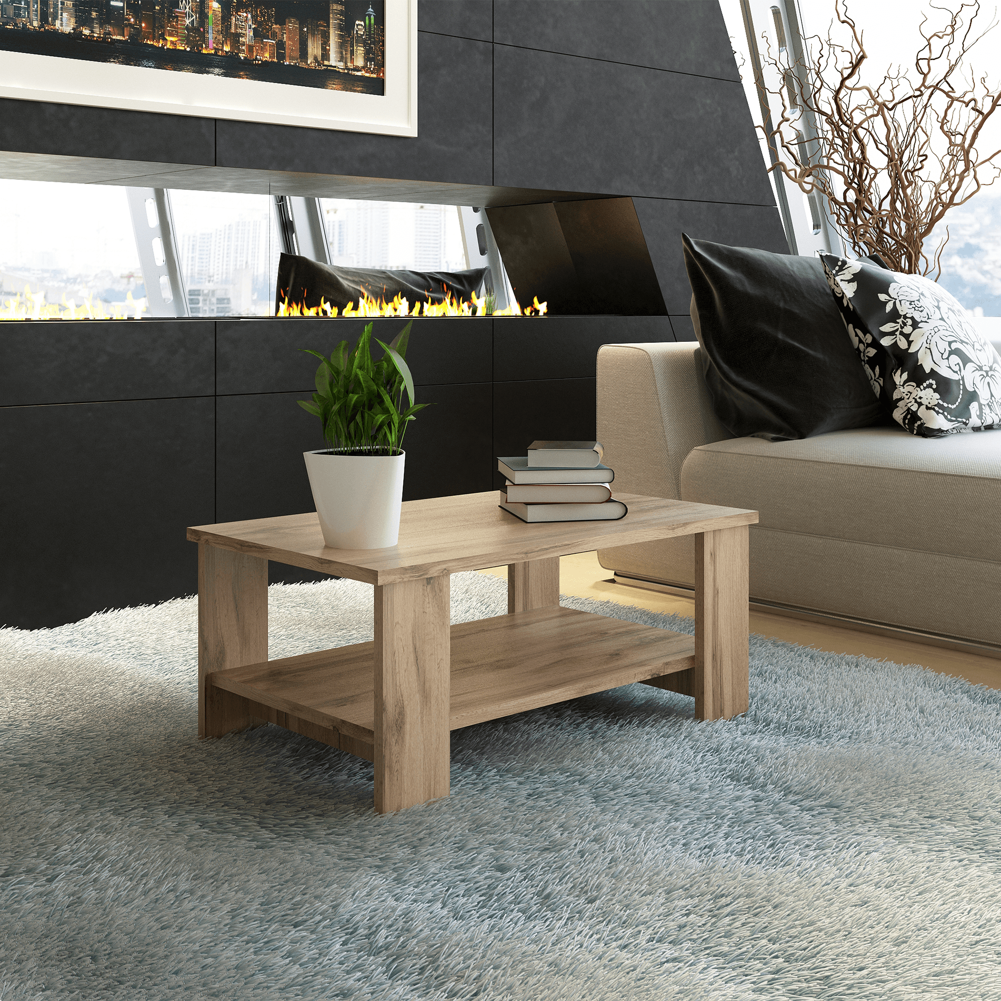 Masuta de cafea din mdf maro stejar wotan Bernardo 90x55x41 cm — imaginea 4