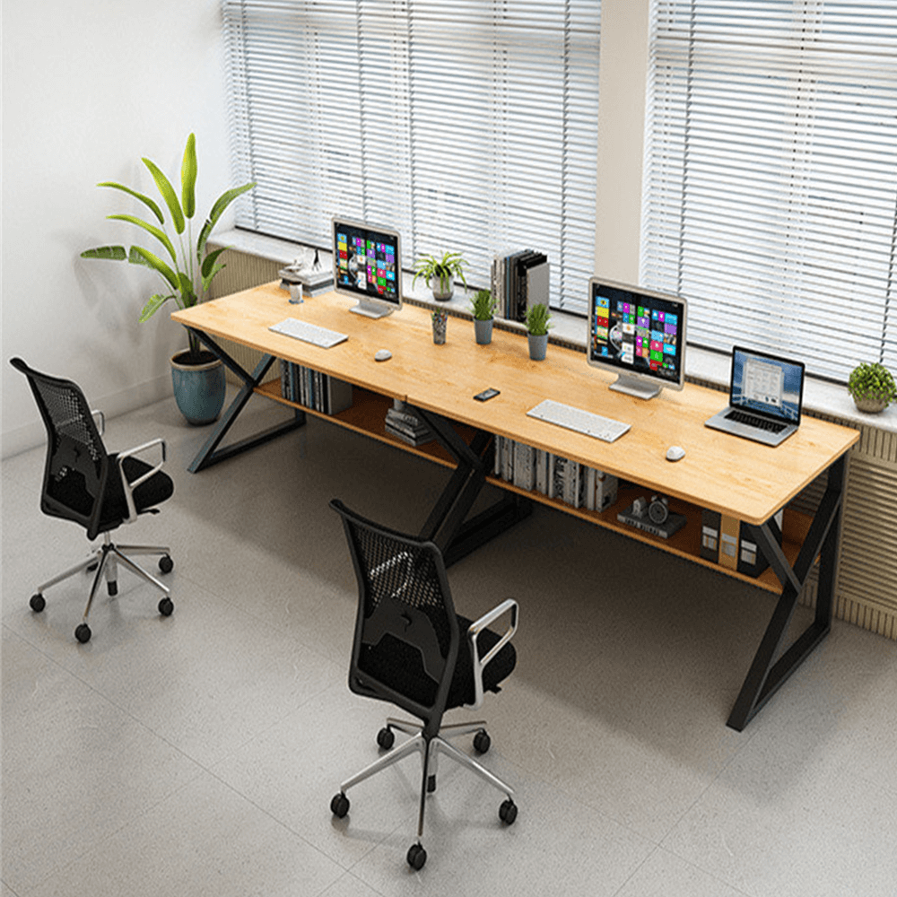 Birou cu raft din mdf maro fag si picioare fier negru Tarcal 140x60x72 cm — imaginea 2