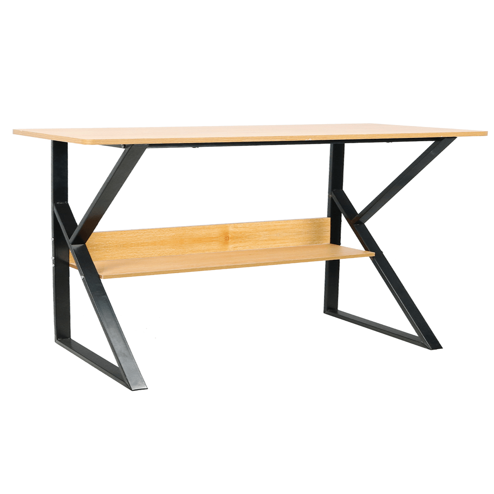 Birou cu raft din mdf maro fag si picioare fier negru Tarcal 140x60x72 cm — imaginea 4