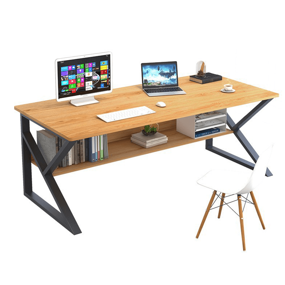Birou cu raft din mdf maro fag si picioare fier negru Tarcal 140x60x72 cm — imaginea 6