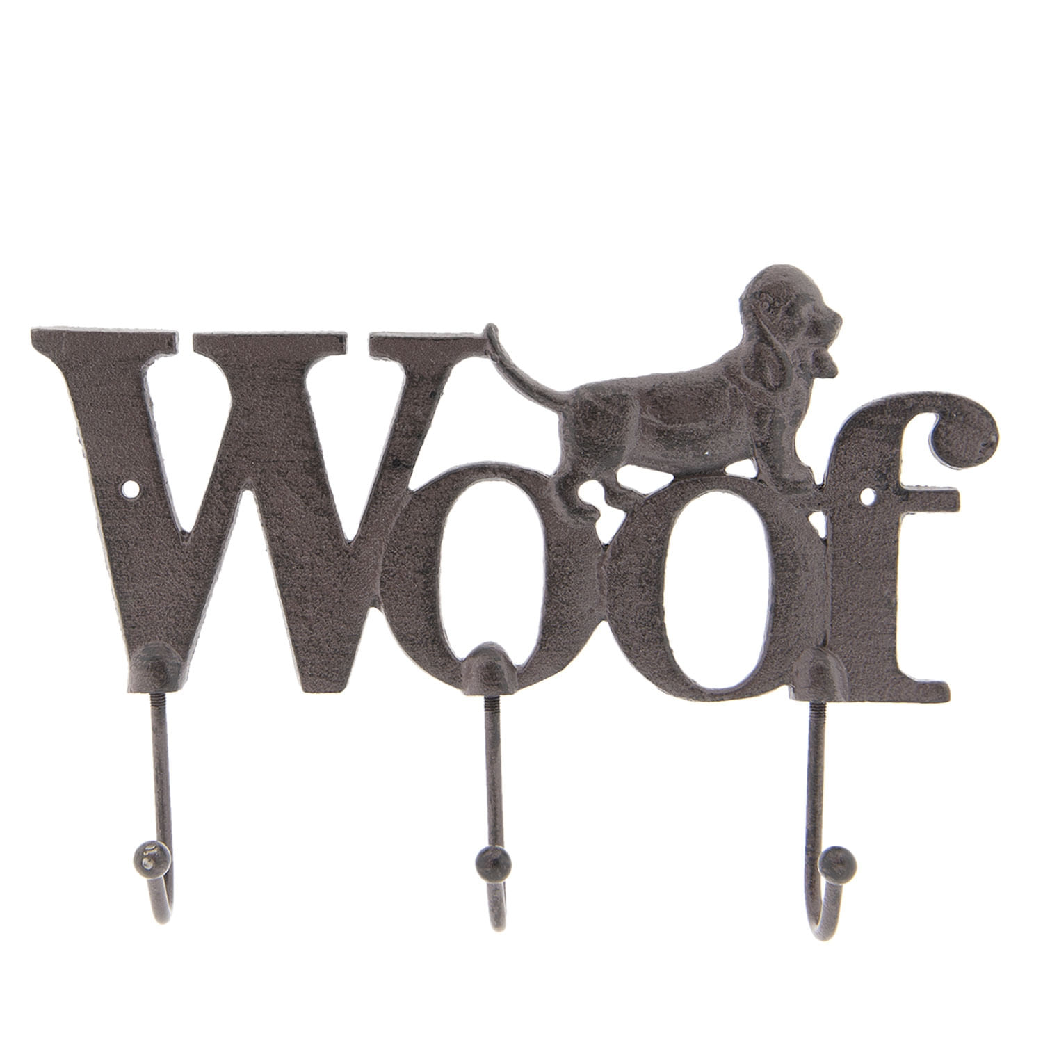 Cuier fier forjat 3 agatatori maro Woof 26x4x18 cm