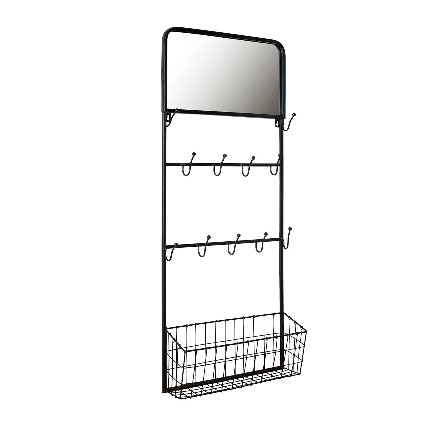 Cuier de perete fier forjat maro 11 agatatori 1 polita si oglinda 44 cm x 15 cm x 112 cm