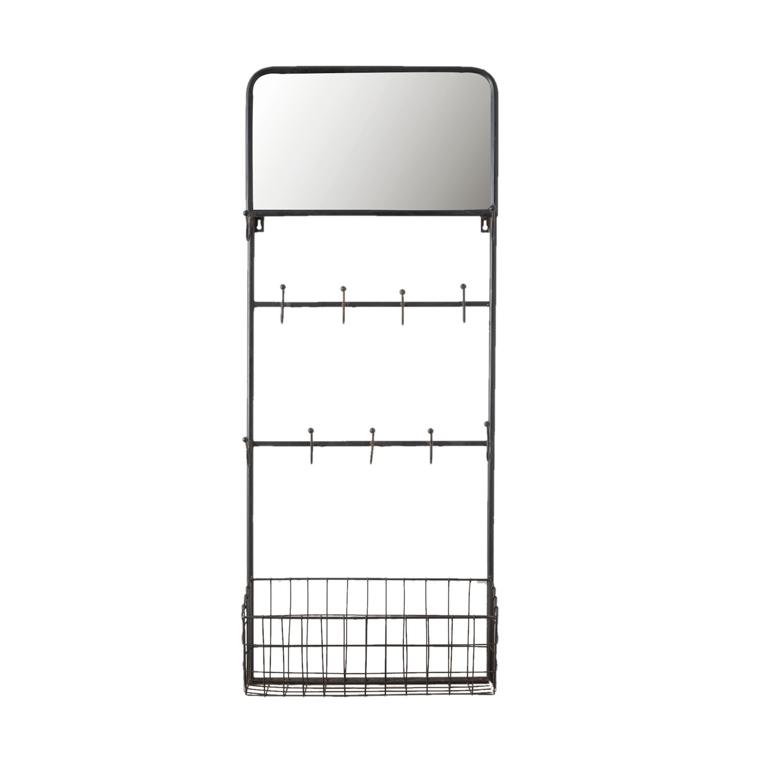 Cuier de perete fier forjat maro 11 agatatori 1 polita si oglinda 44 cm x 15 cm x 112 cm — imaginea 2