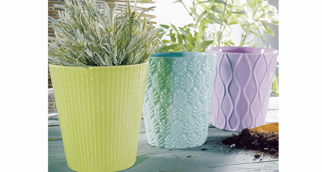 Ghiveci pentru flori ceramica verde 13 cm x 14 H — imaginea 4