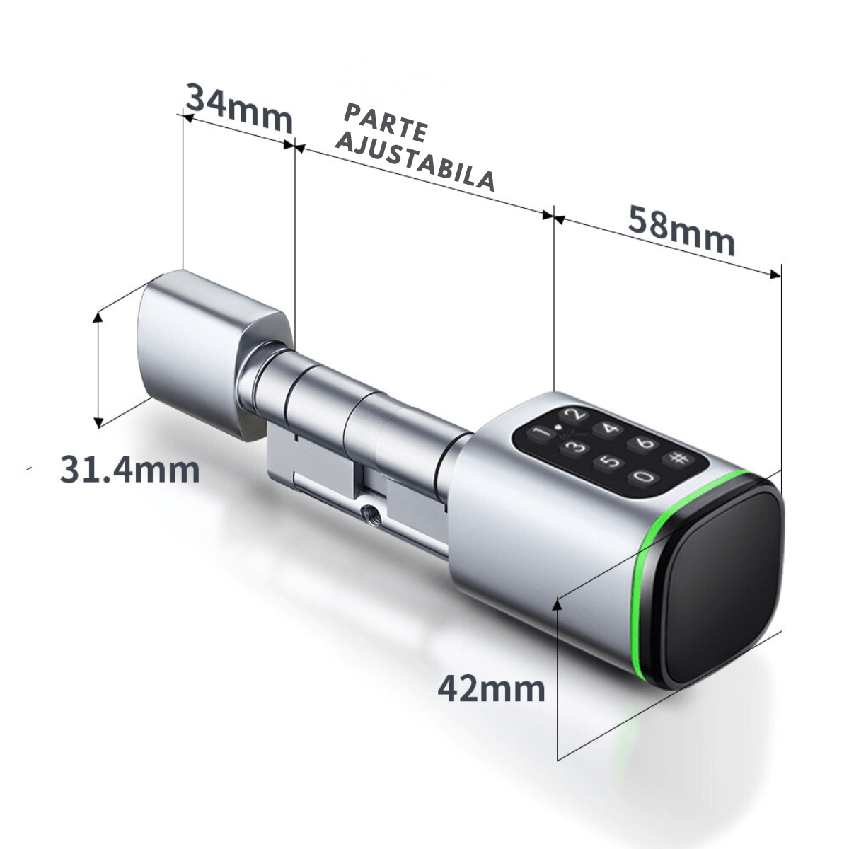 Butuc de yala inteligent de tip incuietoare cilindrica smart lock, amprenta, aplicatie mobila, cheie mecanica, crome